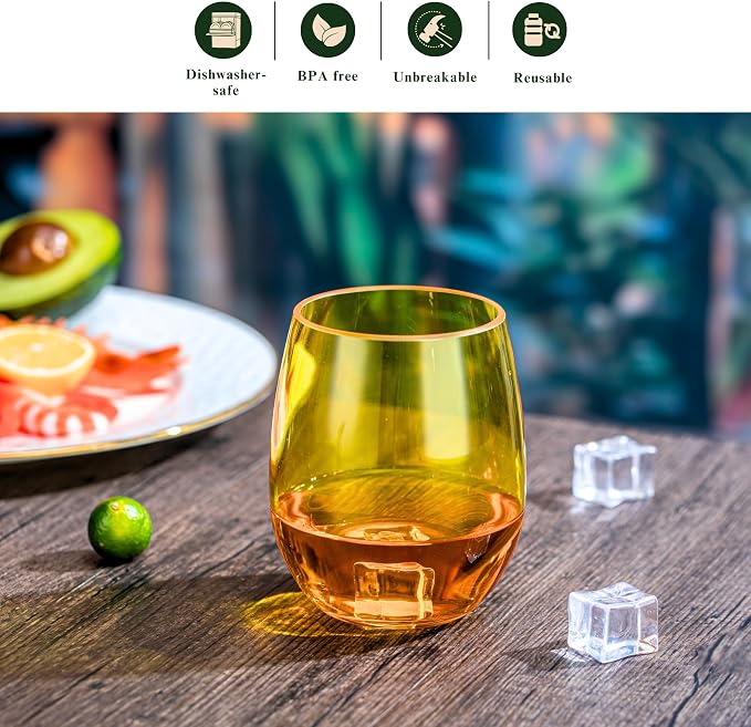 18oz Colorful Stemless Wines Cups, Shatter-Proof Acrylic Glasses Drinkware - Image 4