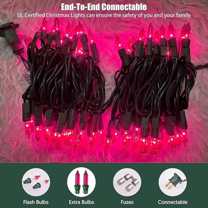 HISHINY Christmas Lights 100 Count Pink Christmas Tree String Lights - Image 4
