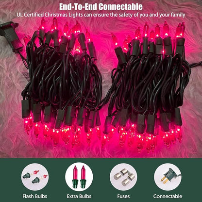 HISHINY Christmas Lights 100 Count Pink Christmas Tree String Lights - Image 4