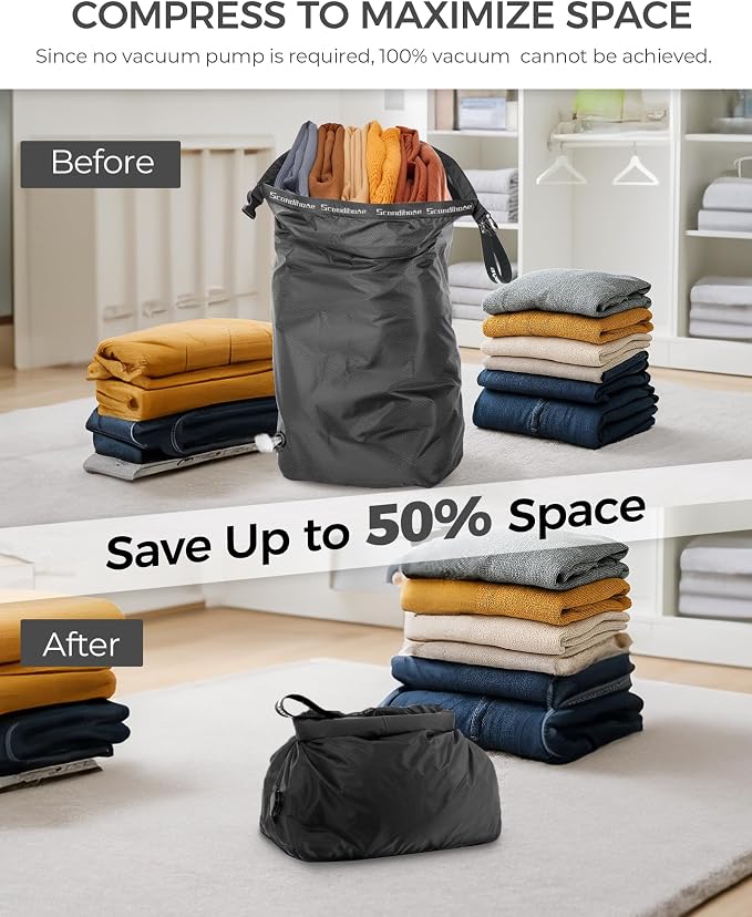 Travel Laundry Bag, Pump-Free Vacuum Compression Dirty Clothes Bag, Reusable - Image 3