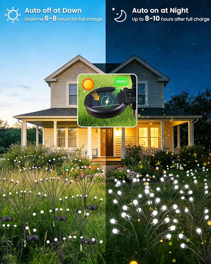 OZS 10 Pack Total 80 LED Solar Firefly Lights Fairy Outdoor - Image 3