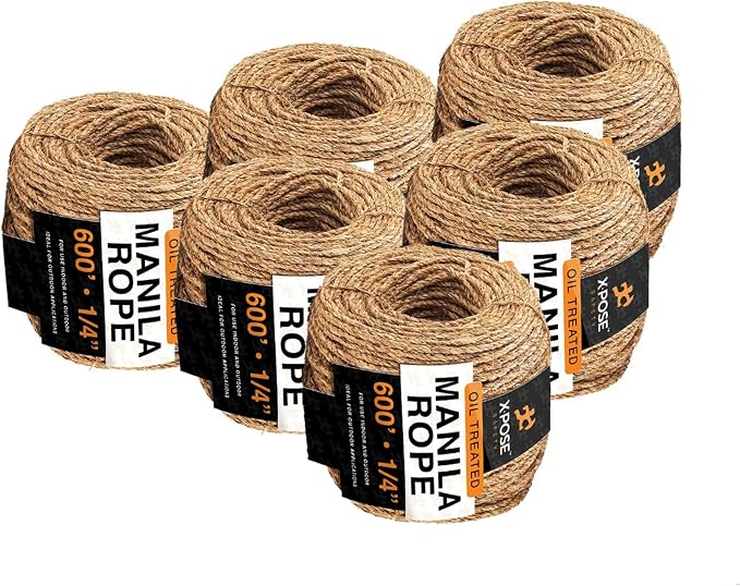 Manila Rope - 1/4 Inch 600' - 3 Strand Cordage Twisted Braided Rope - Thick by XposeSafety