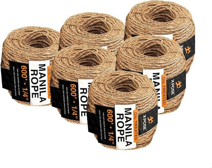 Manila Rope - 1/4 Inch 600' - 3 Strand Cordage Twisted Braided Rope - Thick by XposeSafety