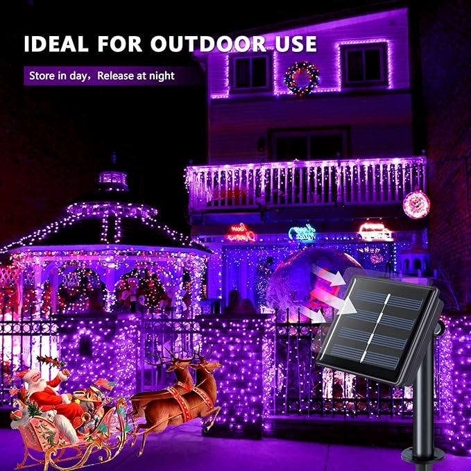 JMEXSUSS 2 Pack Solar Fairy Lights Outdoor, 33ft 100 LED Purple Christmas Lights - Image 4
