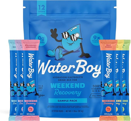 Waterboy Weekend Recovery Sample Pack | 3, 200mg Electrolyte Powder Packets | by WaterBoy