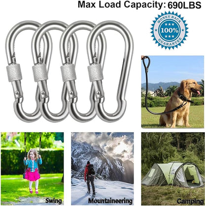 Locking Carabiner Clips, Stainless Steel Spring Snap Hook Locking Carabiner - Image 2