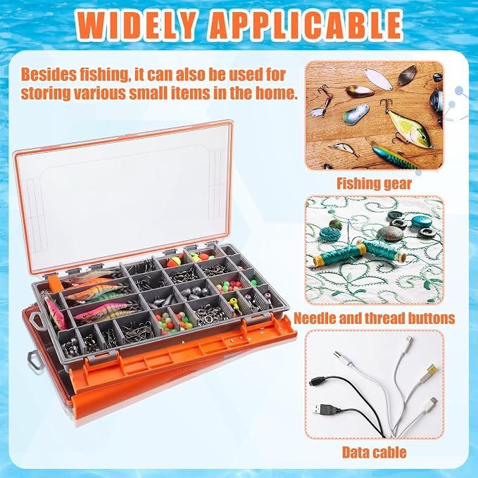 Junkin 6 Pack 3700 Fishing Tackle Boxes Waterproof, Large Orange Lure Organizer - Image 5