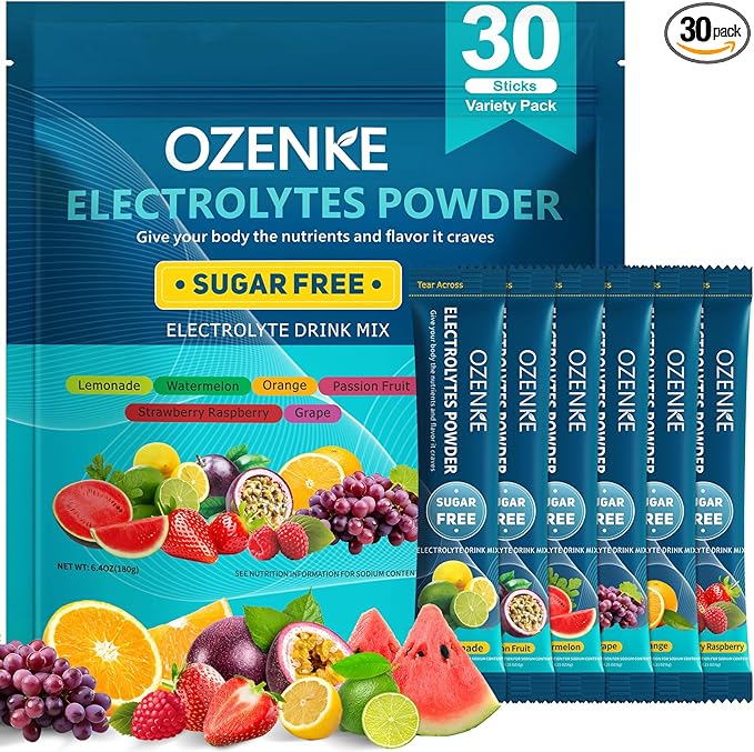 Electrolytes Powder Packets, 30 Sticks Hydration Packets Sugar Free, by OZENKE