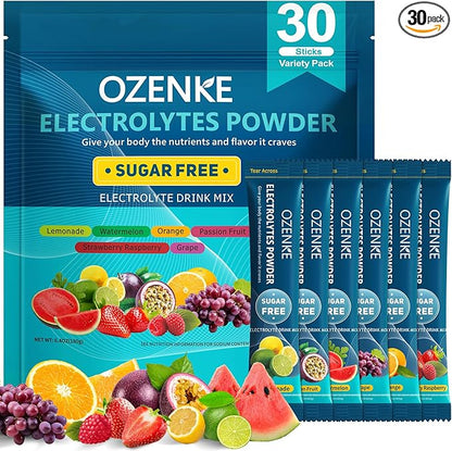 Electrolytes Powder Packets, 30 Sticks Hydration Packets Sugar Free, by OZENKE