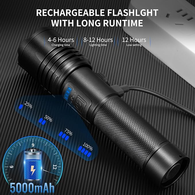 BERCOL Flashlights High Lumens Rechargeable, 90000 Lumens Super Bright Led - Image 3