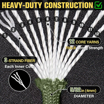 Paracord Rope 750 lb - 500ft 5/32" Parachute Cord 4MM 12-Strand para Cord - - Image 3