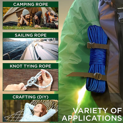 TECEUM Rope – 150 Feet x 1/4 Inch – Blue – Strong All-Purpose Utility Rope – - Image 5