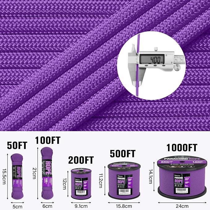 Paracord Rope 550 lb - 200ft 5/32" Parachute Cord 4MM 7-Strand para Cord - - Image 5