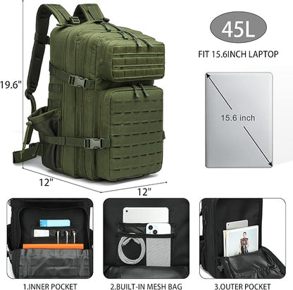 Military Tactical Backpack 45L/25L 3 Day Assault Pack Molle Daypack Hiking - Image 2
