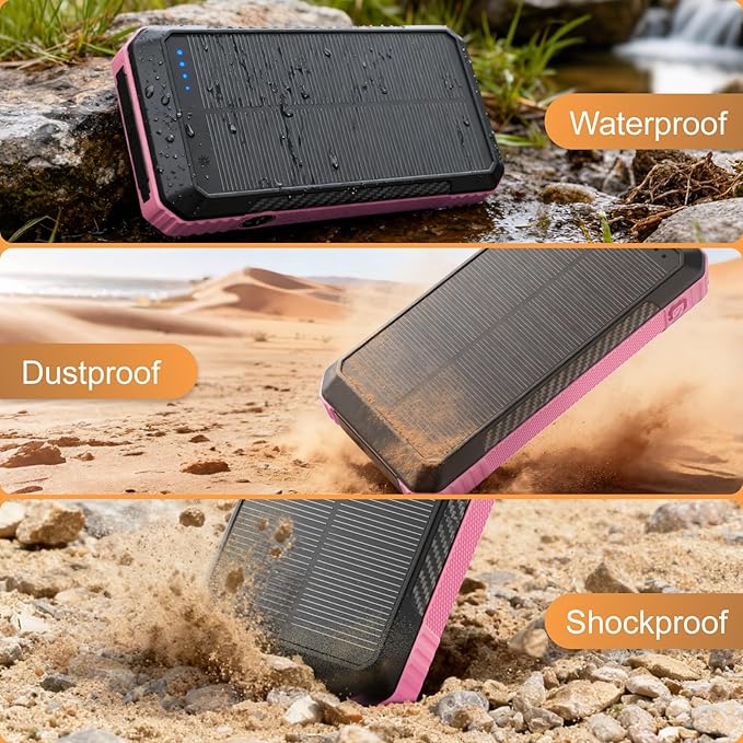 Solar Power Bank 33800mAh with Super Bright LED Flashlight, Built-in 4 Cables & - Image 6