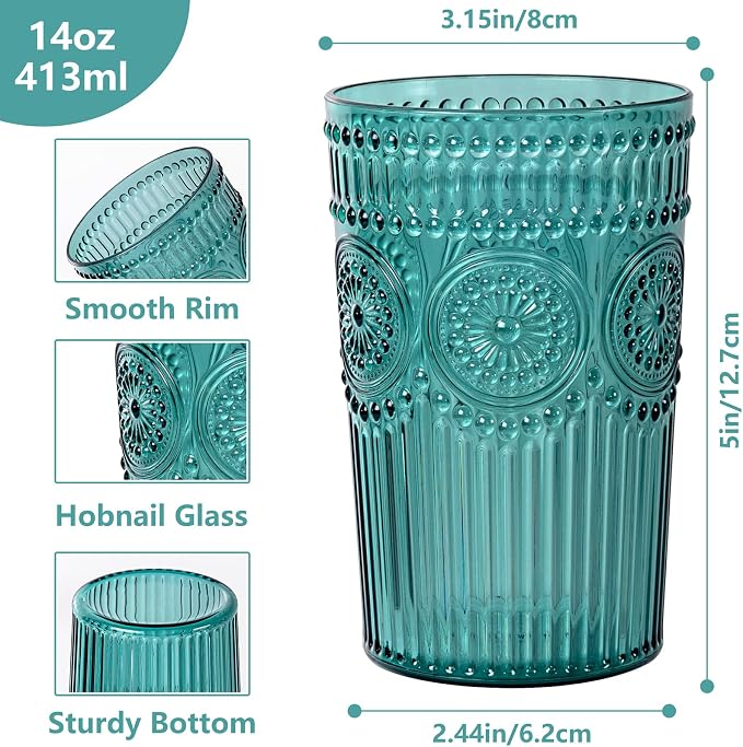 Ciaell 12 Pack Romantic Plastic Water Glasses - 14 Oz Green Vintage Drinking - Image 2