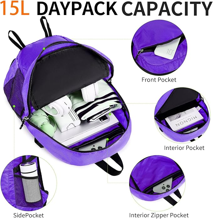 Small Hiking Backpack 15L Travel Lightweight Hiking Packable Daypack - Image 5