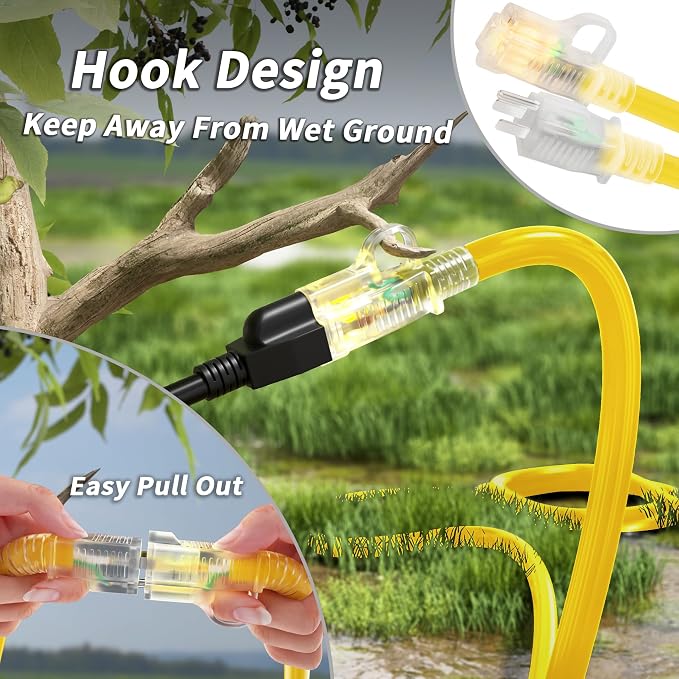 PlugSaf 200 ft 14/3 Gauge Yellow Extension Cord Outdoor - Image 2