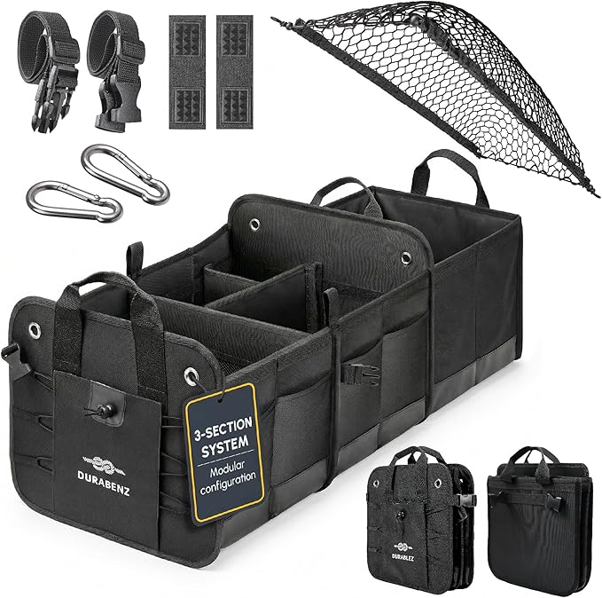 3-Section Car Trunk Organizer XL – Large Modular Auto Storage Bin, Foldable by DURABLEZ