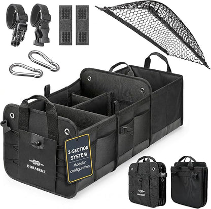 3-Section Car Trunk Organizer XL – Large Modular Auto Storage Bin, Foldable by DURABLEZ