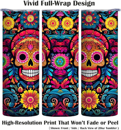 Firmiso 20 oz Tumbler｜Skinny Insulated Travel Mug｜Sugar Skull Floral Stainless - Image 2