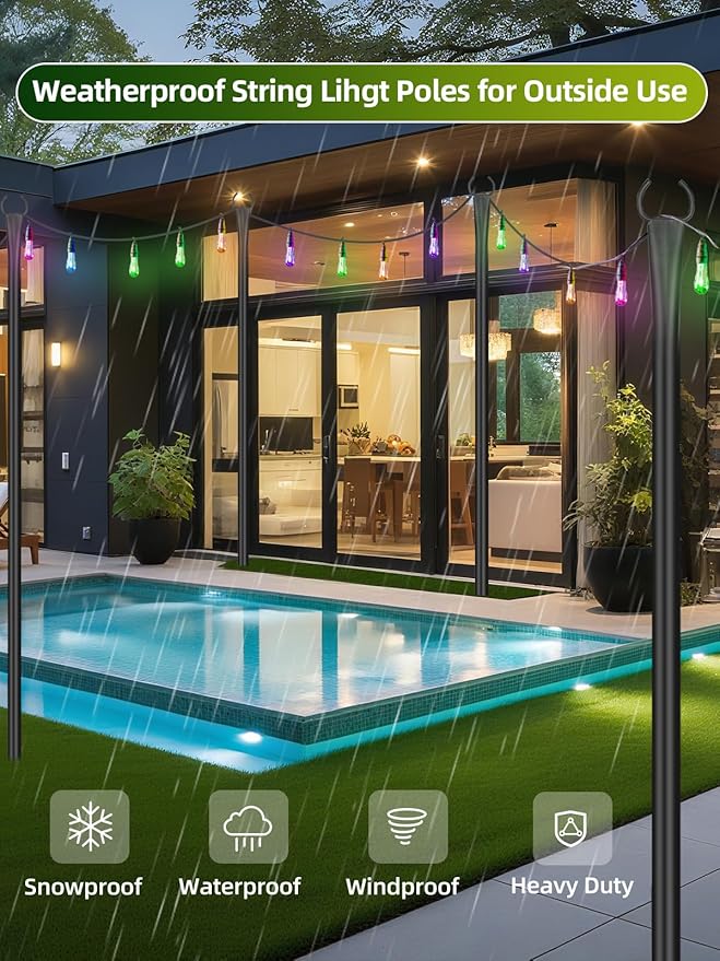 String Light Poles for Outside 4 Pack, 10ft Metal Outdoor String Light Poles - Image 4