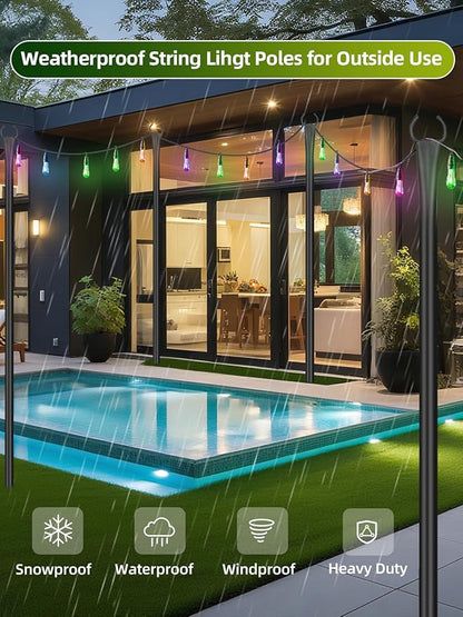 String Light Poles for Outside 4 Pack, 10ft Metal Outdoor String Light Poles - Image 4