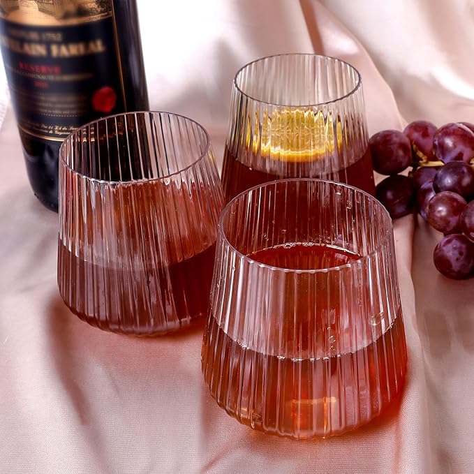 Lueumxc 20 Pack Plastic Ribbed Wine Glasses, 14Oz Origami Disposable Wine - Image 6