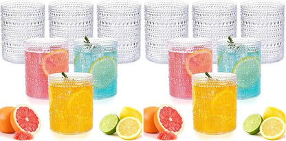 18PCS Plastic Hobnail Drinking Glasses - 14 Oz Clear Vintage Glasses Drinkware by Joyido