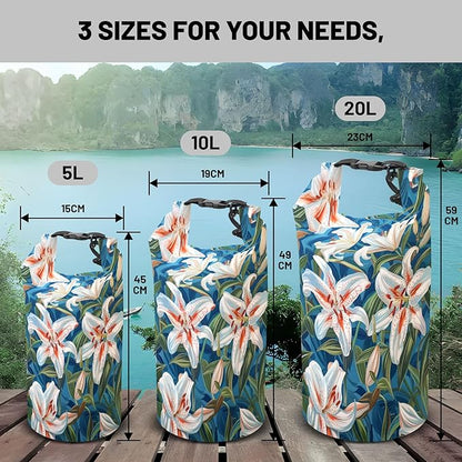 Waterproof Dry Bag, Roll Top Flowers Lily Waterproof Backpack 5L/10L/20L - Image 6