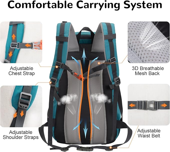 30L Skateboard Backpack for Men Women, Waterproof Hiking Backpack - Image 3