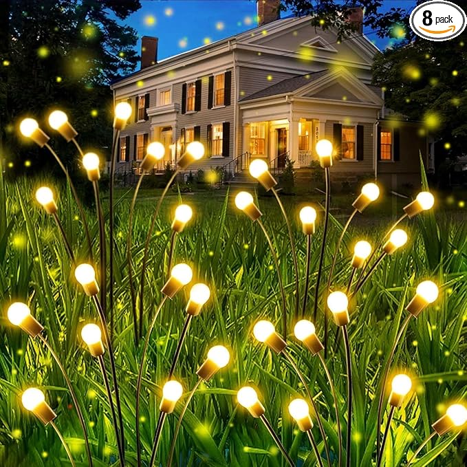 OZS 8 Pack Total 64 LED Solar Firefly Lights Fairy Outdoor by OZS