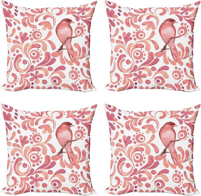 Ambesonne Watercolor Throw Pillow Cushion Case Pack of 4, Bird on Tree Branch by Ambesonne