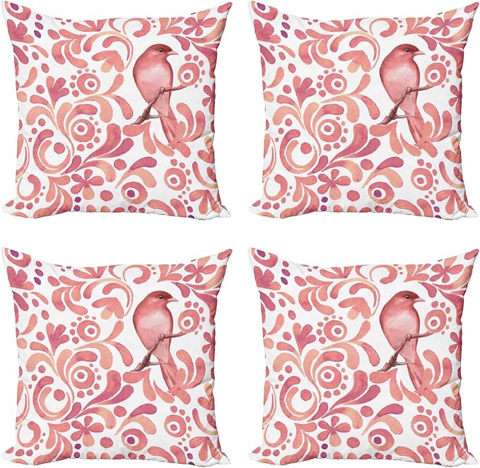 Ambesonne Watercolor Throw Pillow Cushion Case Pack of 4, Bird on Tree Branch by Ambesonne