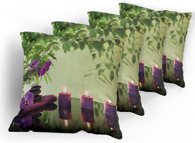 Ambesonne Spa Throw Pillow Cushion Case Pack of 4, Stones Aromatic Candles and - Image 5