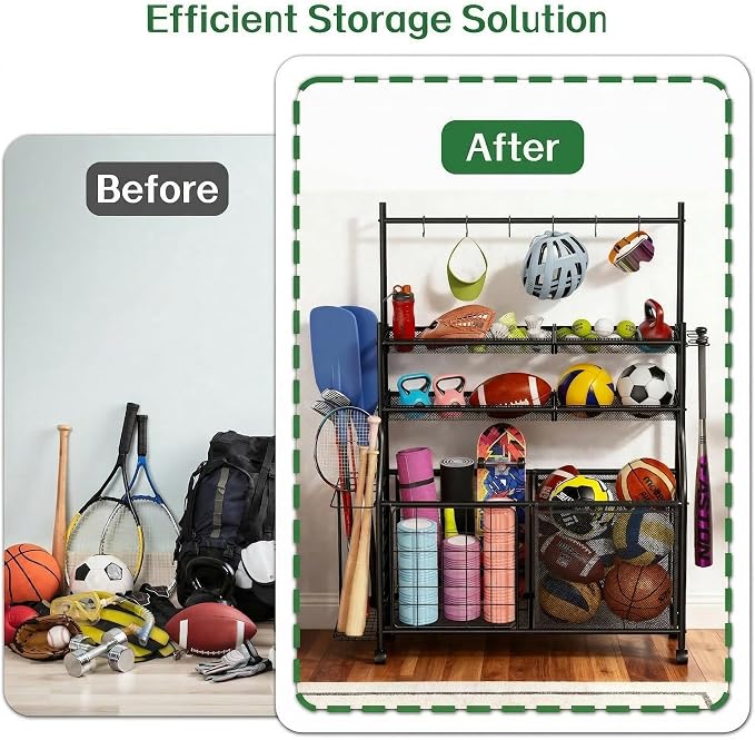 Large Sports Organizer for Garage, Ball Storage Rack Garage Sports Equipment - Image 6