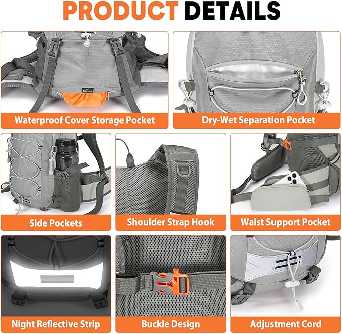 25L Hiking Backpack with Rain Cover Lightweight Hiking Daypack - Image 3