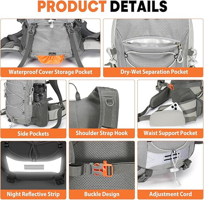 25L Hiking Backpack with Rain Cover Lightweight Hiking Daypack - Image 3