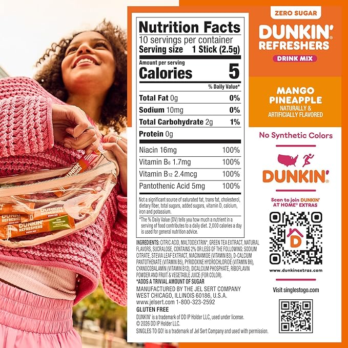 Dunkin’ Zero Sugar Refreshers Singles To Go! Powdered drink mix packets - Image 2