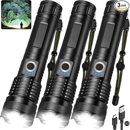 3 Pack Rechargeable LED Flashlights 990, 000 Lumens, Adjustable, 5 Modes by ALSTU