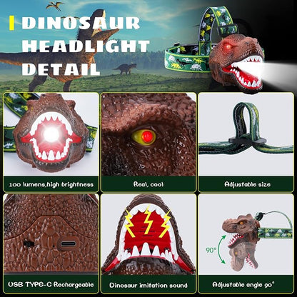 Dysaim Kids Headlamp, Dinosaur LED Rechargeable Headlamp - Image 8