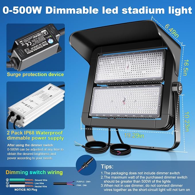 75000LM Dimmable Led Stadium Flood Light 3000W Equivalent Super Bright 0-500w - Image 9