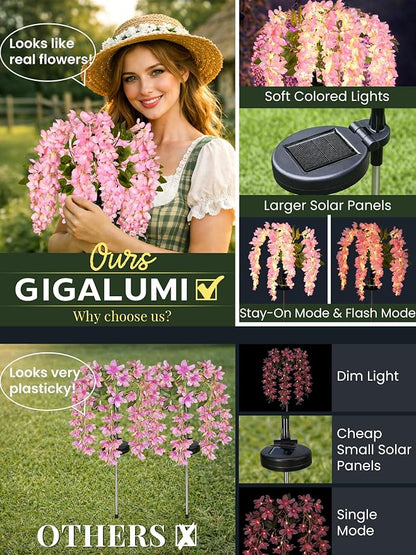 GIGALUMI Solar Lights Outdoor for Garden Decor, 2 Pack Solar Flower Lights - Image 2