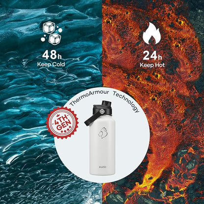 BUZIO 32 oz Water Bottle Insulated, Leakproof Stainless Steel Flask, Wide Mouth - Image 2