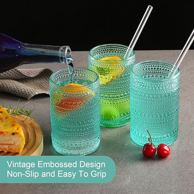 ZMOWIPDL Vintage Glassware Drinking Glasses Set of 6, 15 oz Hobnail Glass Cups - Image 7