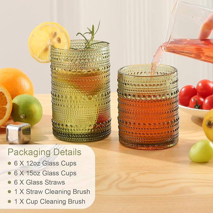 ZMOWIPDL Vintage Glassware Drinking Glasses Set of 12, Embossed Water Tumbler - Image 6