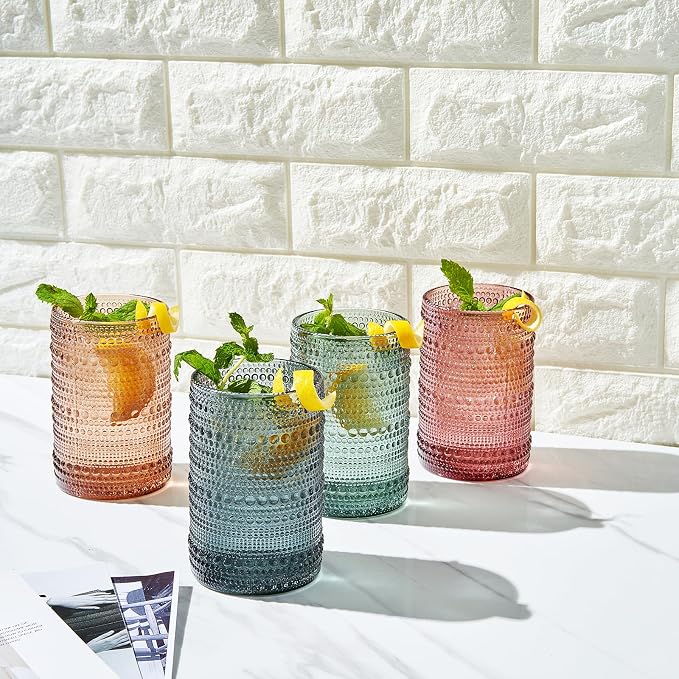 Khen Hobnail Beaded Highball Drinking Tumbler Glasses | Set of 4 | Color - Image 3
