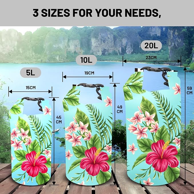 Waterproof Dry Bag, Roll Top Tropical Summer Watercolor Hibiscus Waterproof - Image 6