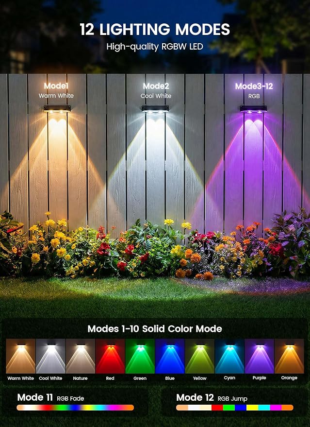 Brightown 4 Pack Solar Lights Outdoor Waterproof, Color Changing Solar Fence - Image 2