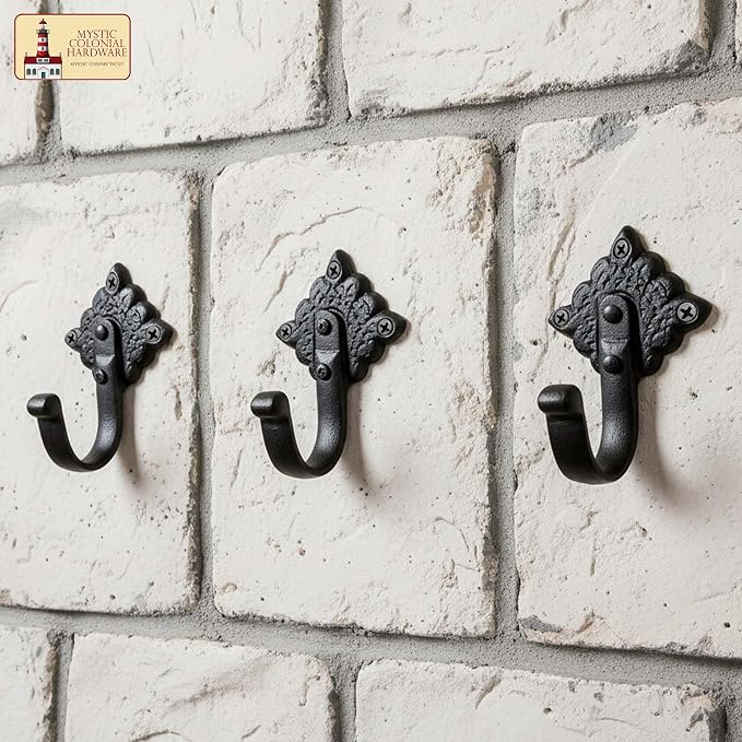Mystic Colonial Rustic Cast Iron Wall Hooks Heavy Duty Vintage Utility Hooks - Image 4